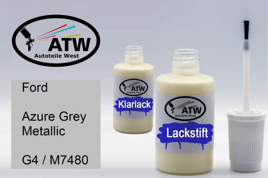 Ford, Azure Grey Metallic, G4 / M7480: 20ml Lackstift + 20ml Klarlack - Set, von ATW Autoteile West.